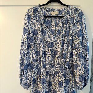 Natalie Martin Blue Fiore Silk Long sleeve Mini Dress Size M